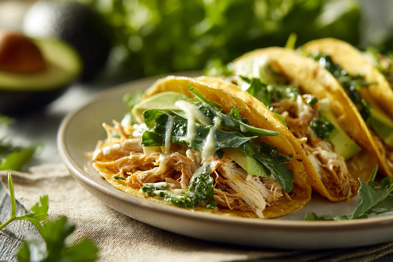 Plate of flavorful chimichurri tacos topped with fresh ingredients and herbs