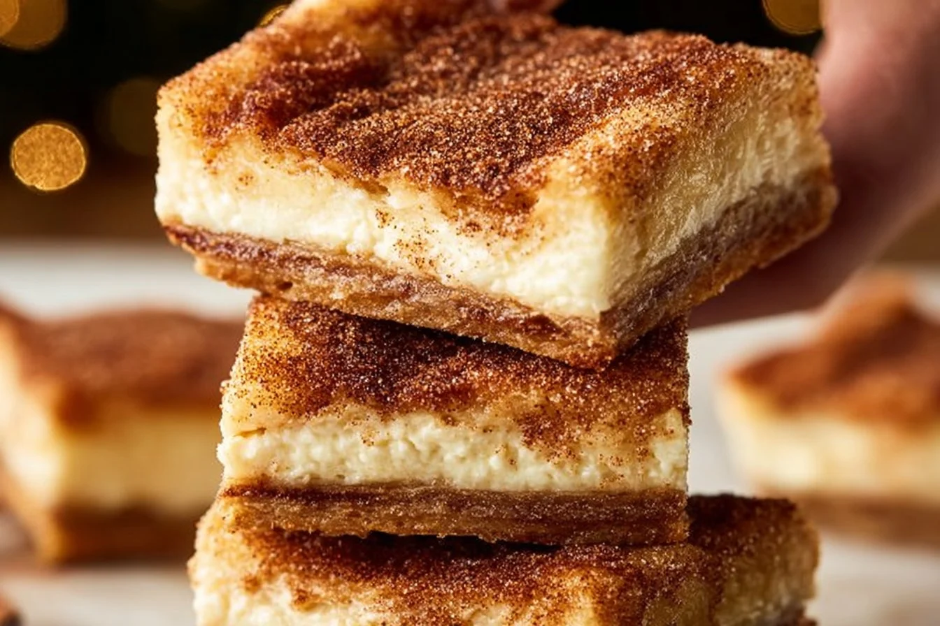 Delicious Churro Cheesecake Bars with a cinnamon-sugar topping