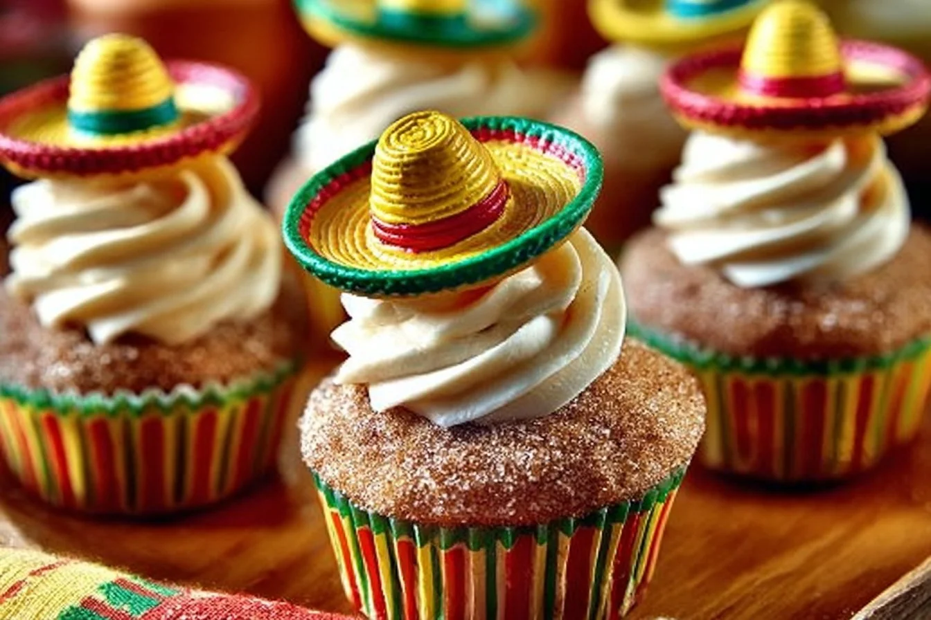 Delicious churro cupcakes topped with cinnamon and sugar