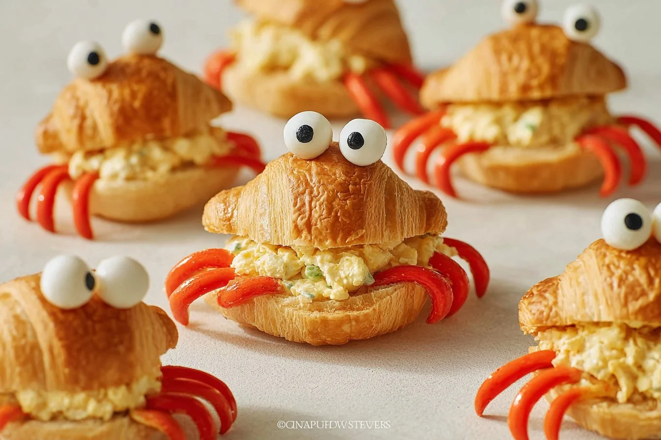 Delicious crab croissant sandwich with fresh crab meat and flaky pastry