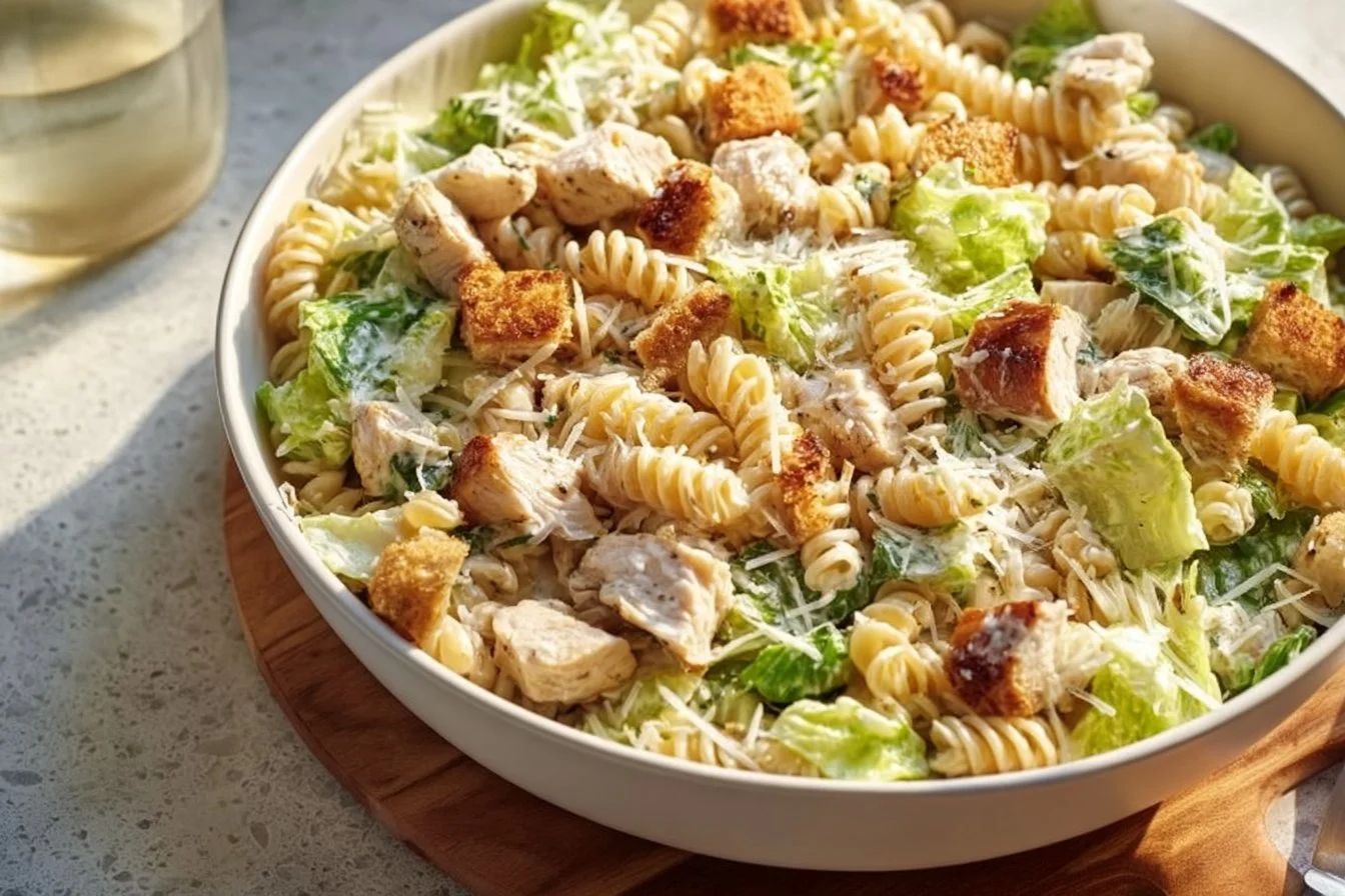 Delicious creamy chicken pasta served in a bowl with fresh herbs and Parmesan.
