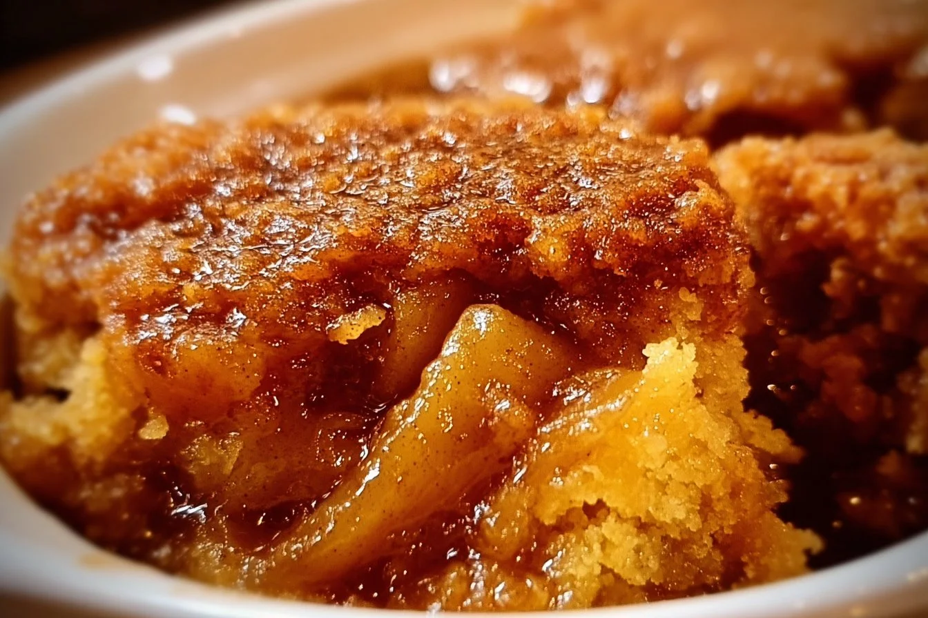 Delicious Crock Pot Apple Dump Cake topped with whipped cream