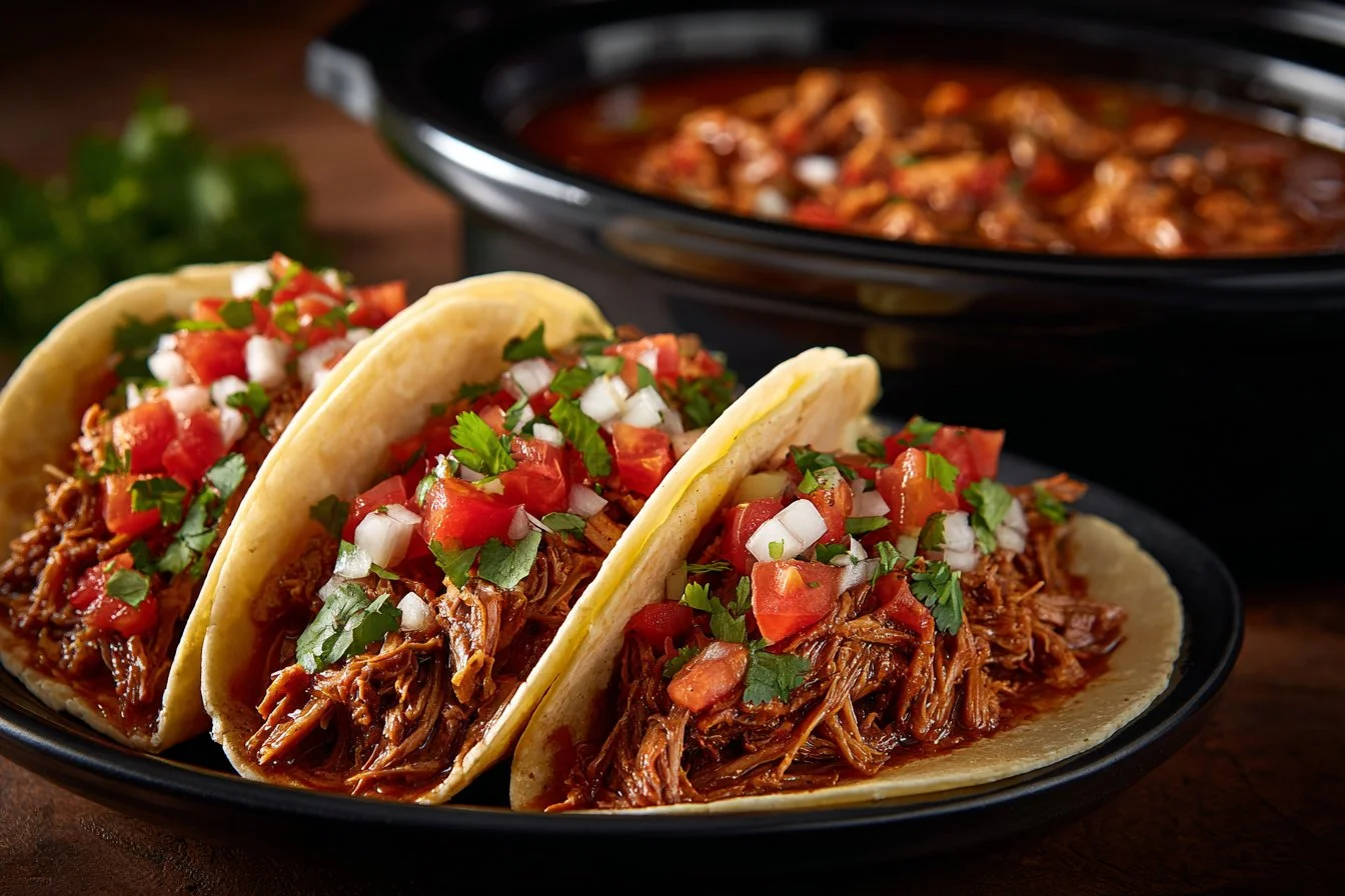 Delicious Crock Pot Street Tacos served on a colorful plate
