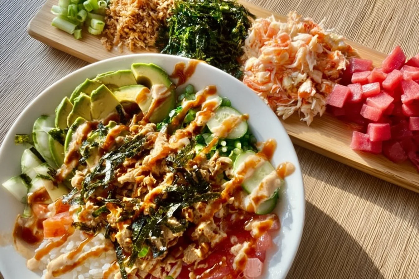 Delicious Crunch Roll Sushi Bowl with fresh ingredients and vibrant toppings
