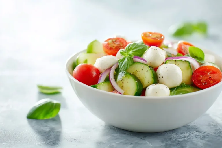 Cucumber Caprese Salad with fresh tomatoes and mozzarella