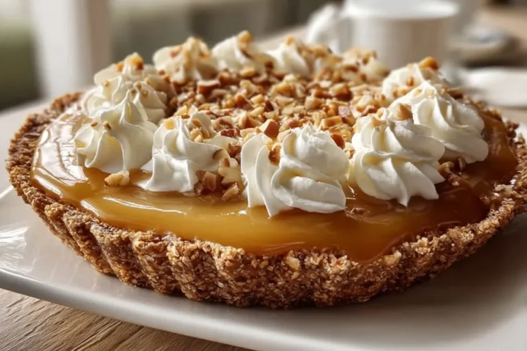 Slice of Dolly Parton’s Butterscotch Pie topped with whipped cream