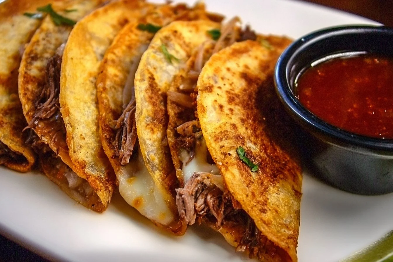 Delicious easy birria tacos served with fresh toppings