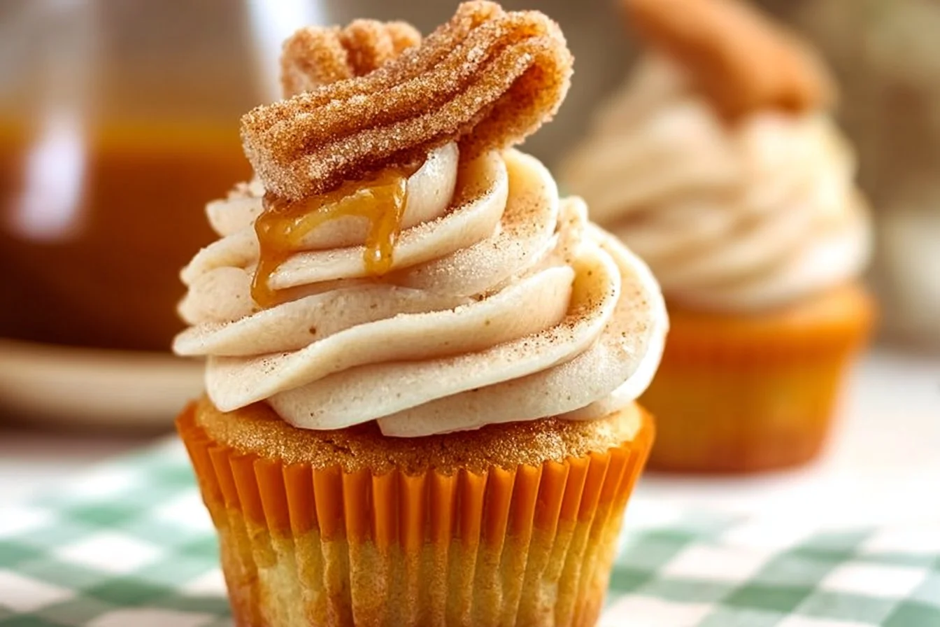 Delicious easy churro cupcakes topped with cinnamon sugar