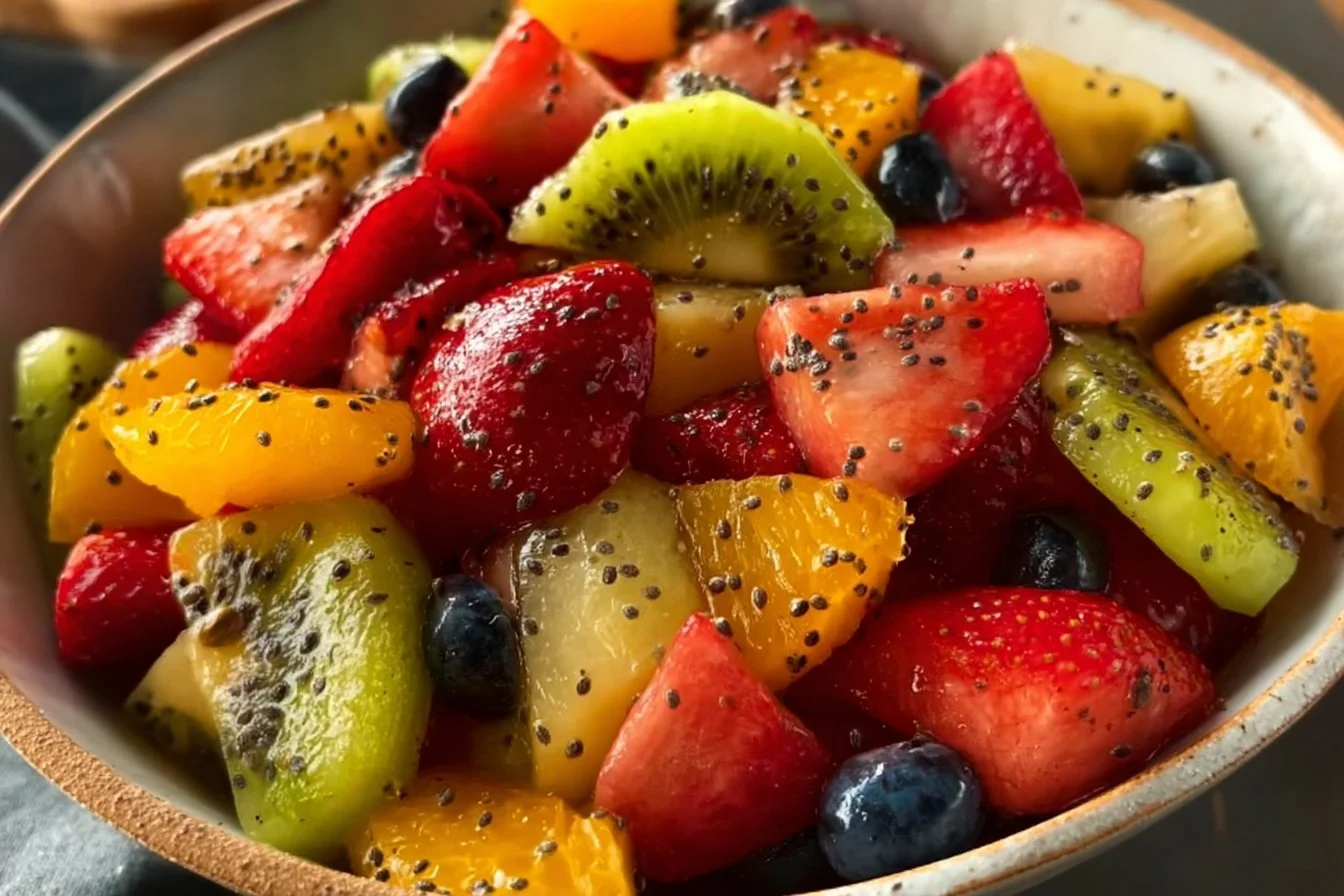 Fresh Fruit Salad with Honey Lime Poppy Seed Dressing
