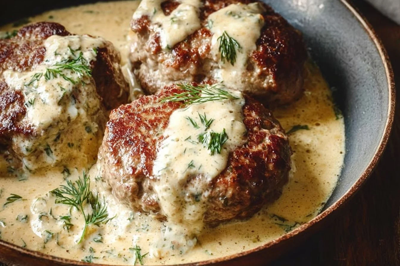 Hamburger Steaks in Creamy Dill Sauce
