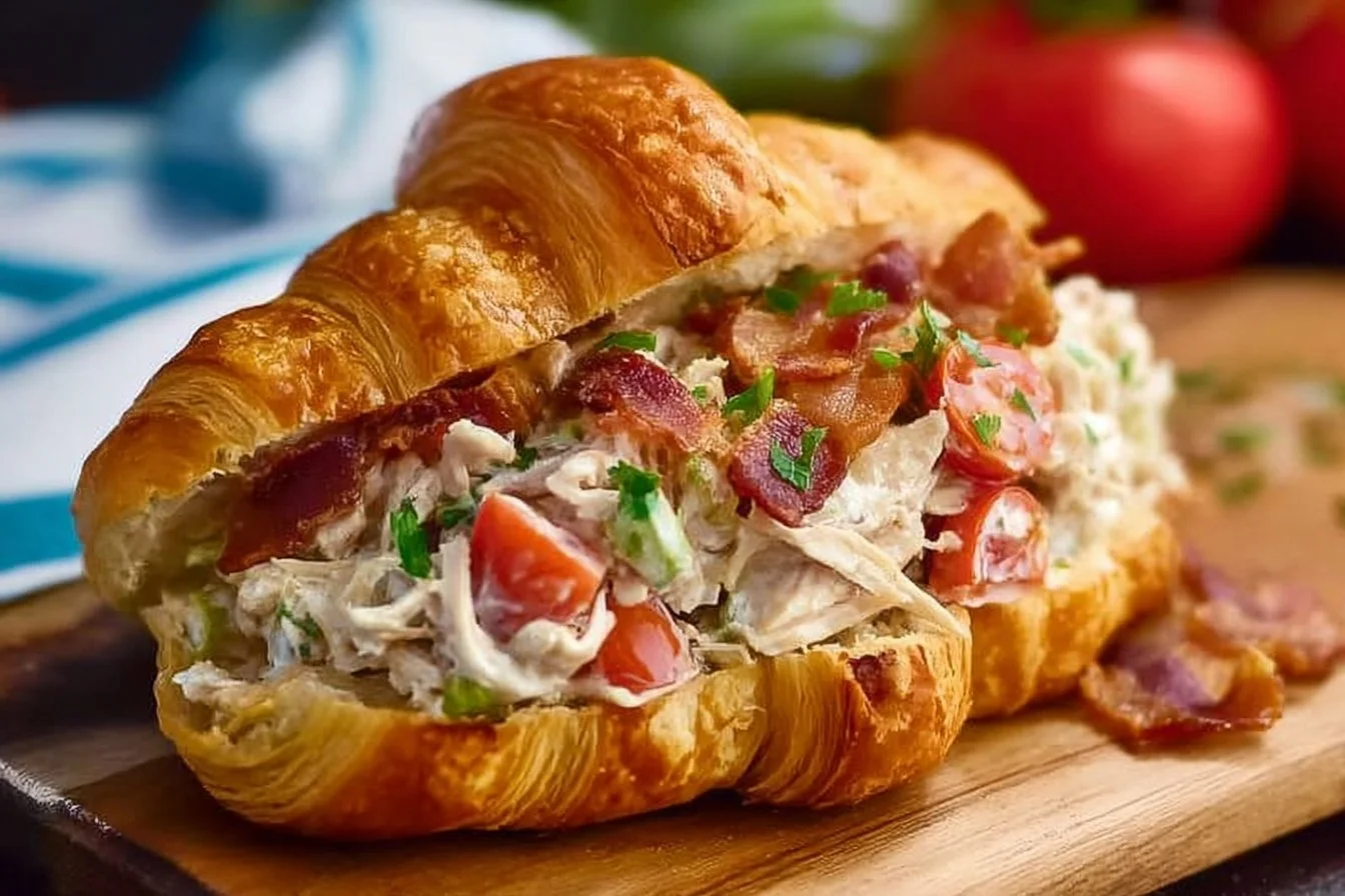 Bowl of homemade chicken salad with fresh vegetables and herbs