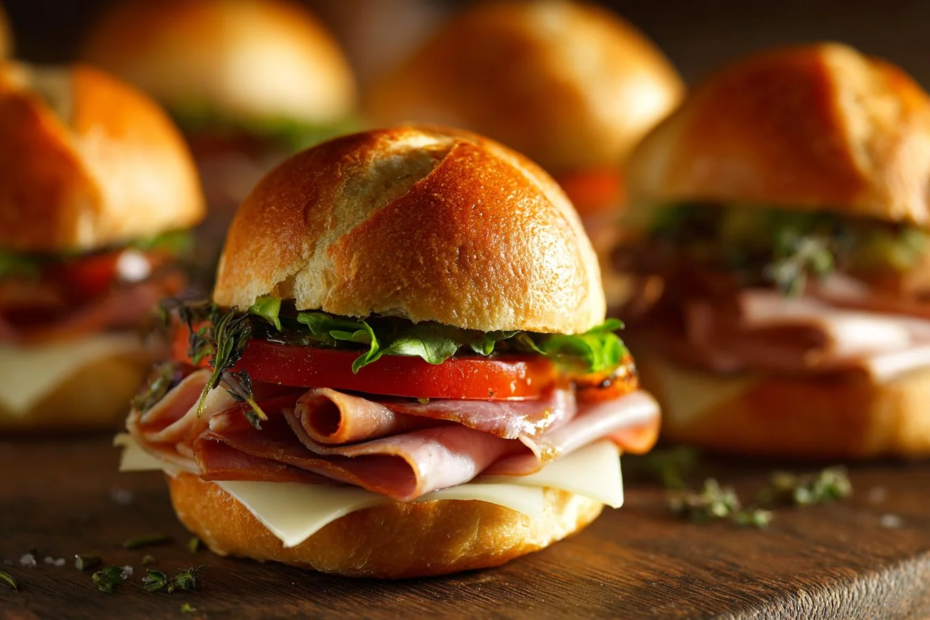 Delicious Hot Italian Sub Sliders topped with cheese and fresh ingredients