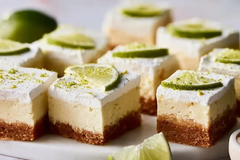Delicious Key Lime Pie Bars served on a plate with garnishing.