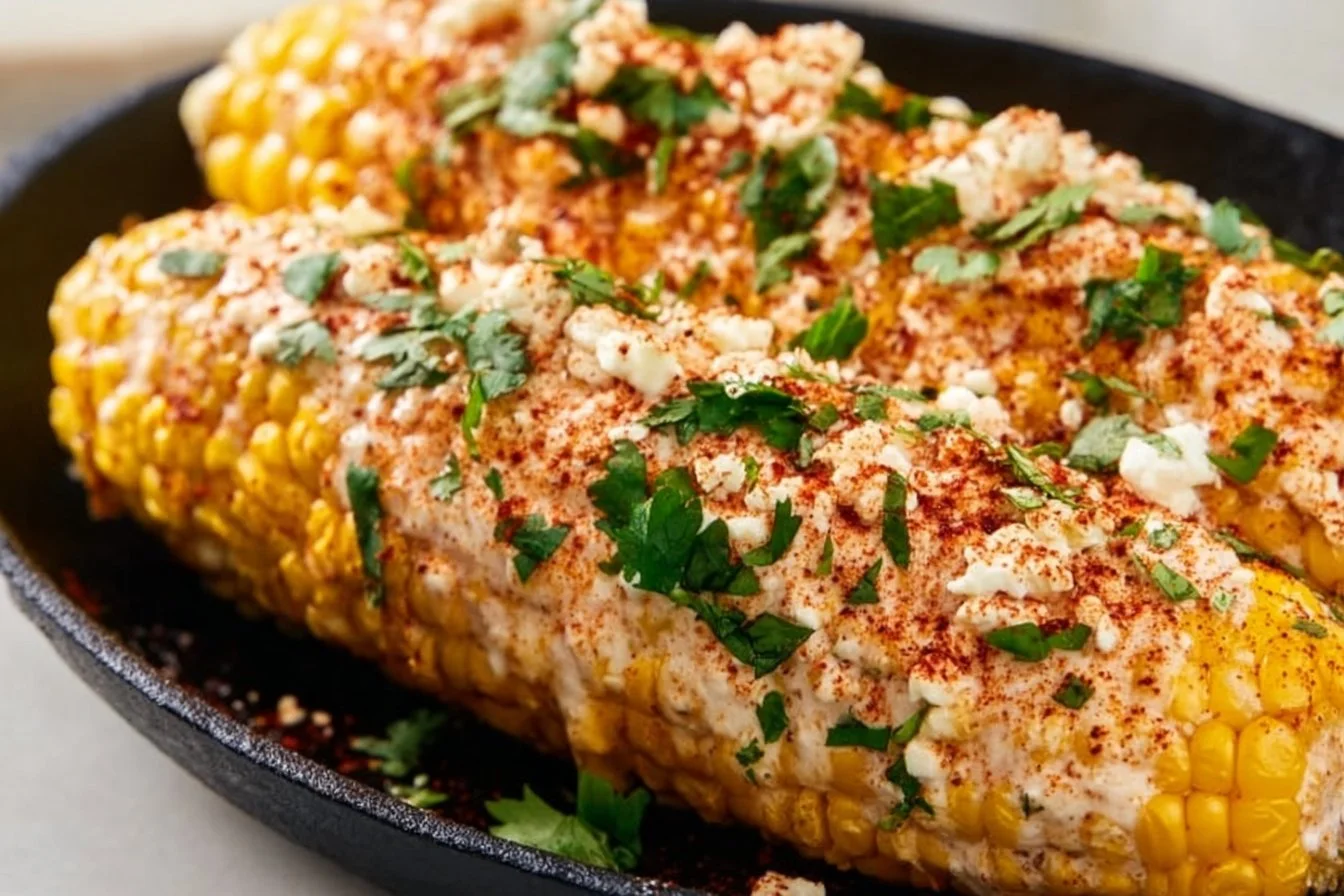 Delicious Mexican Street Corn (Elote) topped with cheese and spices