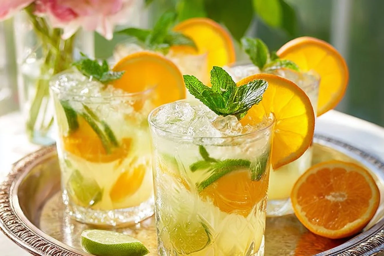 Refreshing Mint Julep Punch served in a glass with fresh mint leaves and ice.