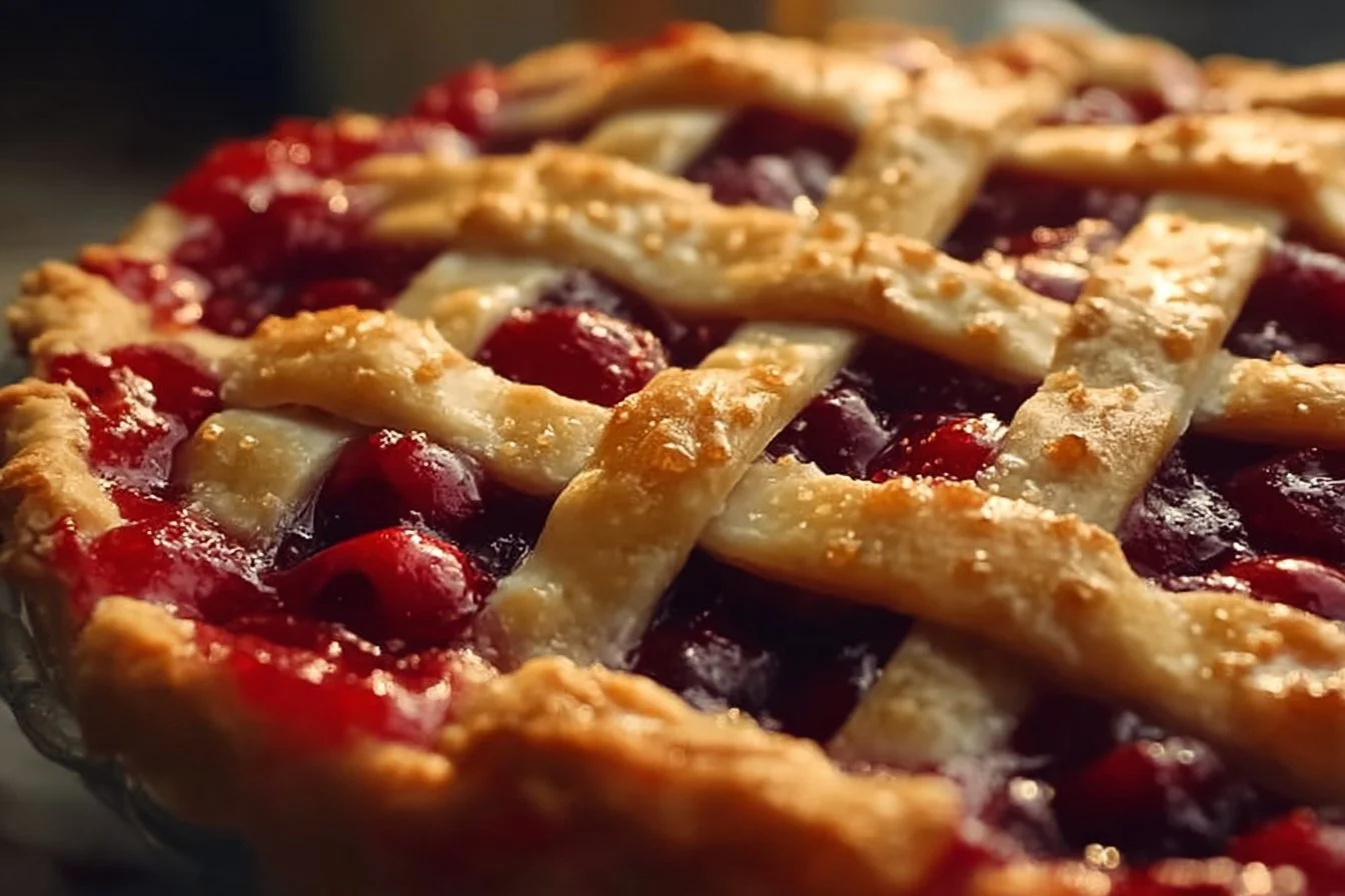 Slice of Old-Fashioned Poor Man's Cherry Pie on a plate