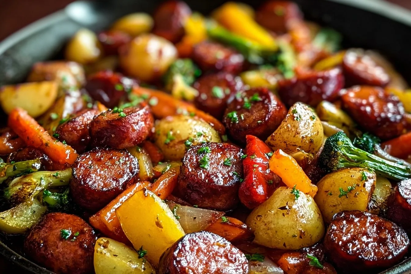 One-Pan Honey Garlic Sausage & Vegetables