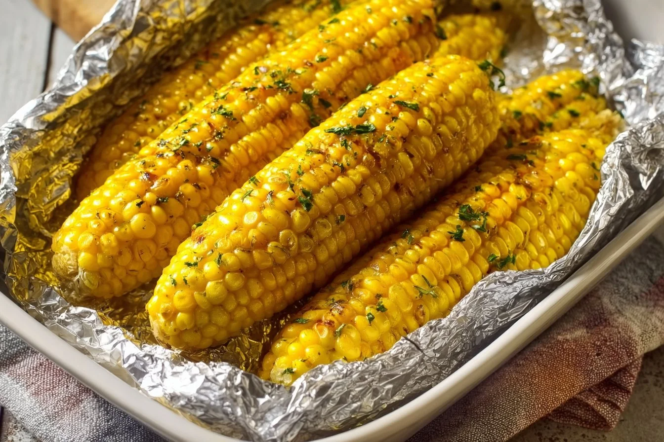 Delicious oven-roasted corn on the cob, golden and flavorful.