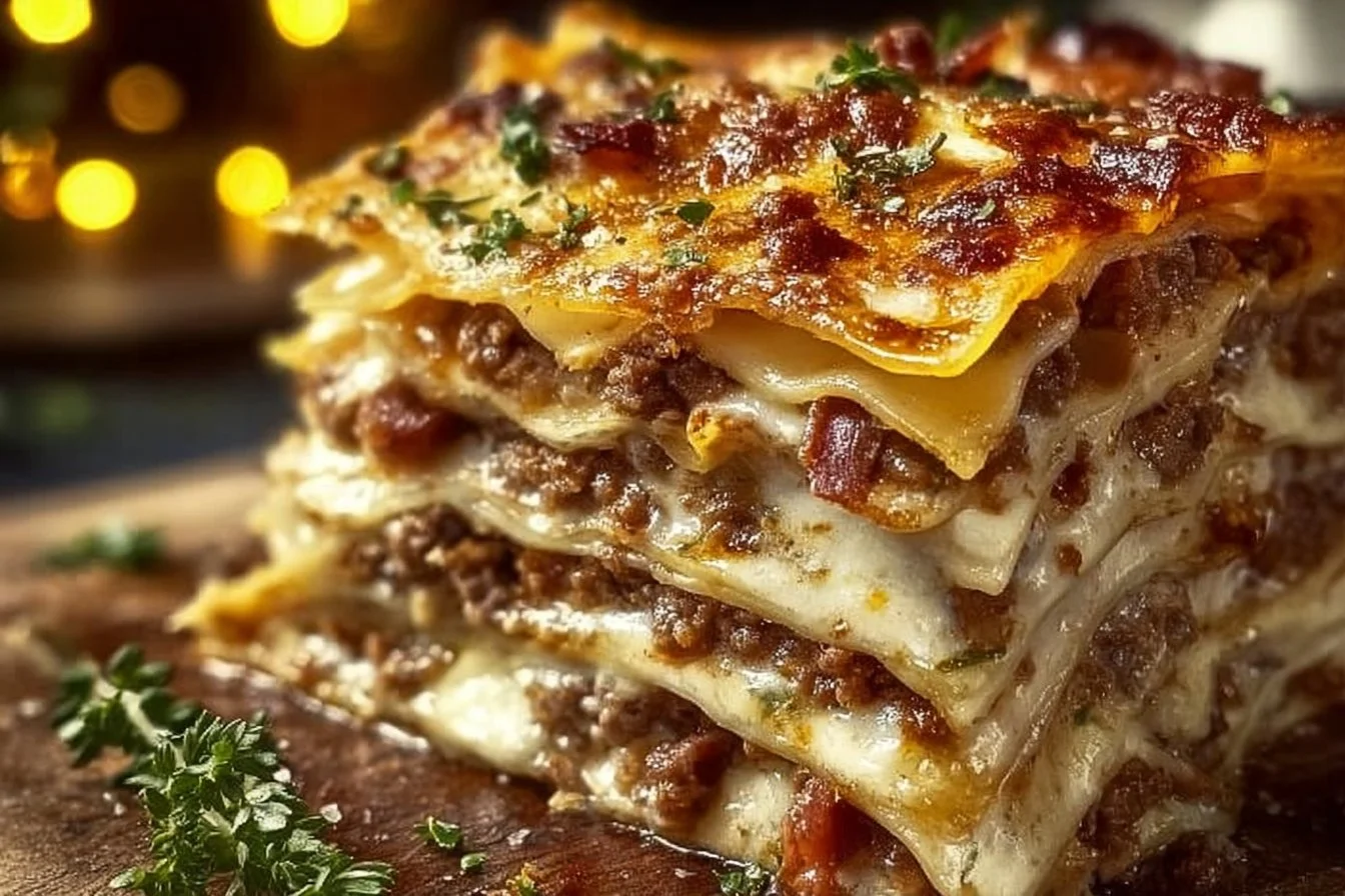 Parmesan Garlic Bacon Cheeseburger Lasagna