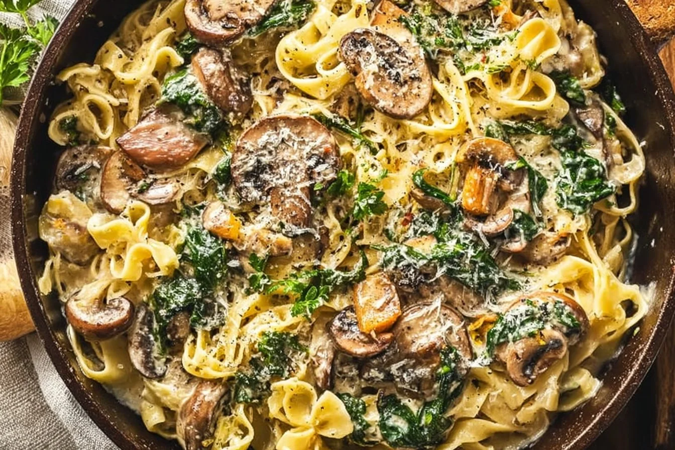 Creamy Parmesan Spinach Mushroom Pasta