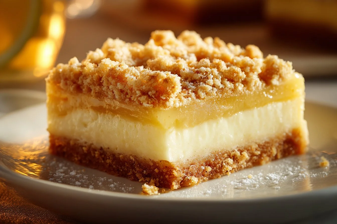 Rhubarb cheesecake squares topped with fresh rhubarb and a creamy cheesecake layer