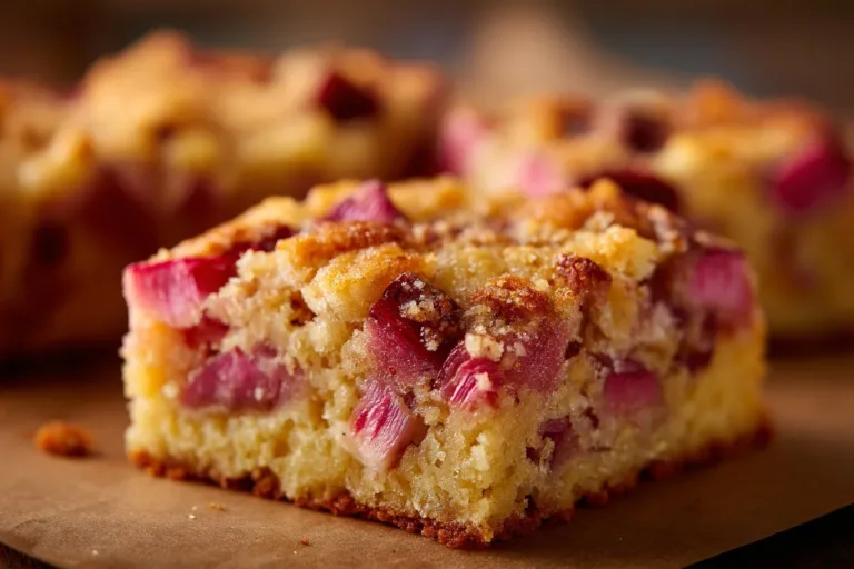 Delicious Rhubarb Dream Bars with a creamy filling and crumbly crust.