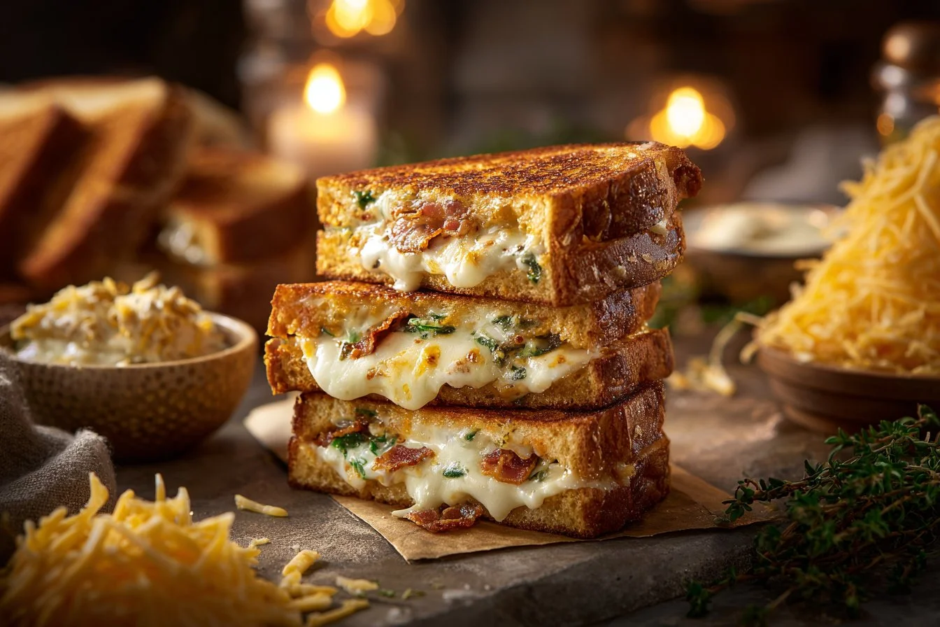 Roasted jalapeno popper grilled cheese sandwich with melted cheese and spicy jalapenos