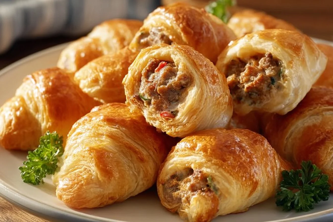 Sausage cream cheese crescent rolls on a serving plate