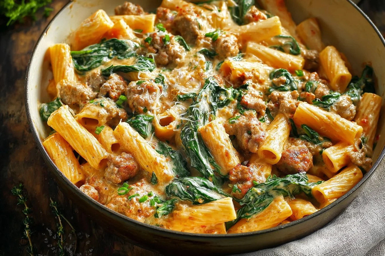 Creamy Sausage Rigatoni with Spinach