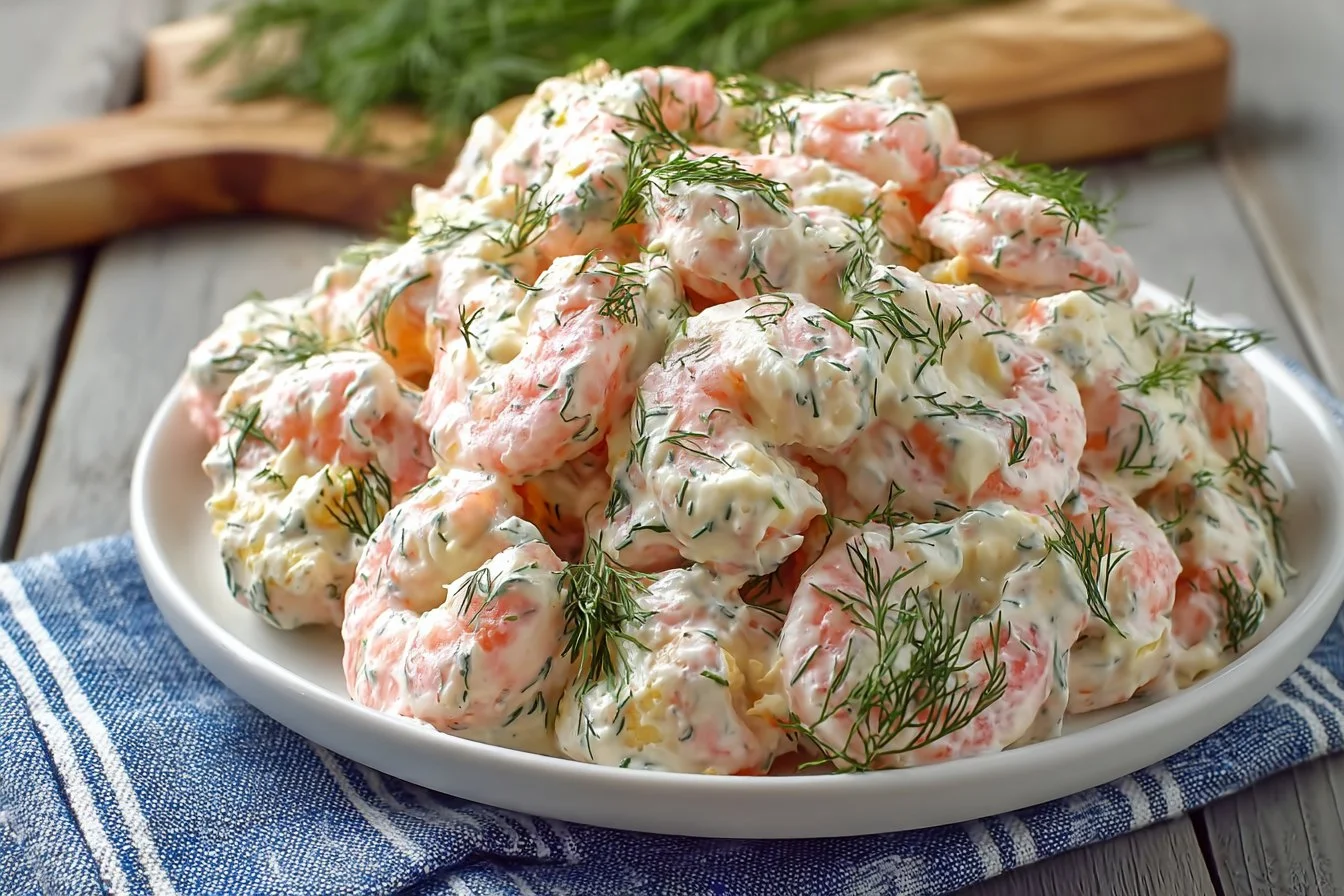Delicious shrimp salad with fresh vegetables and flavorful dressing