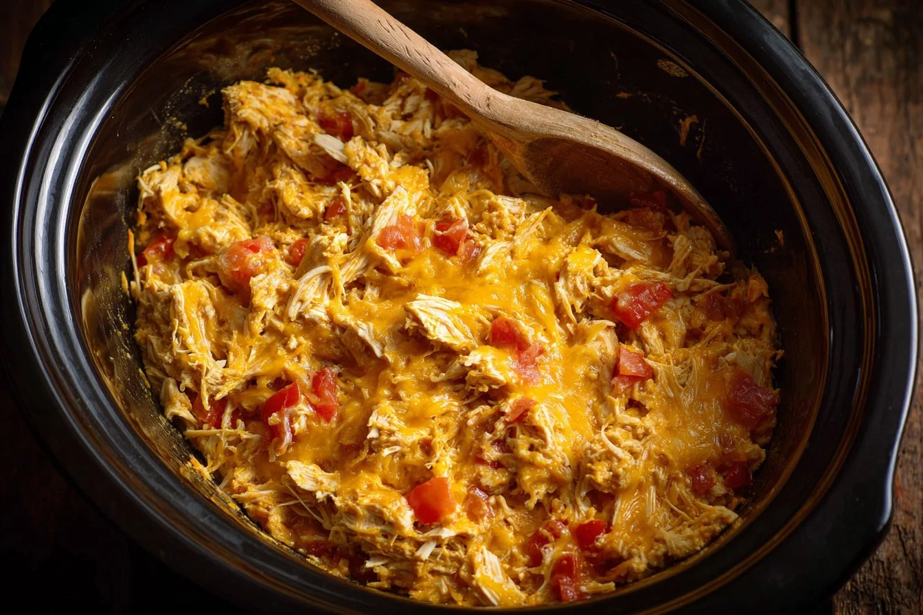 Delicious slow cooker queso chicken tacos served on a plate