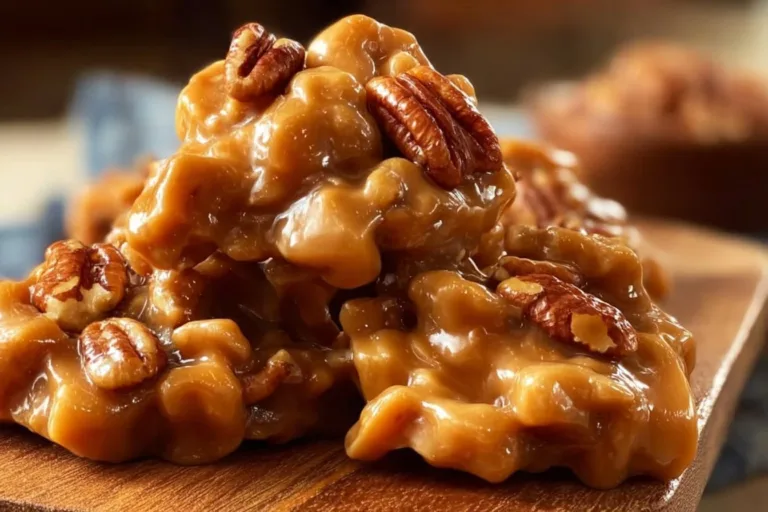 Delicious soft caramel pecan clusters dessert with rich caramel and crunchy pecans