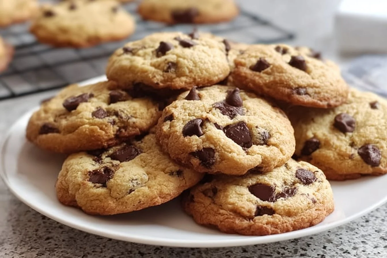 Delicious sourdough discard chocolate chip cookies on a cooling rack