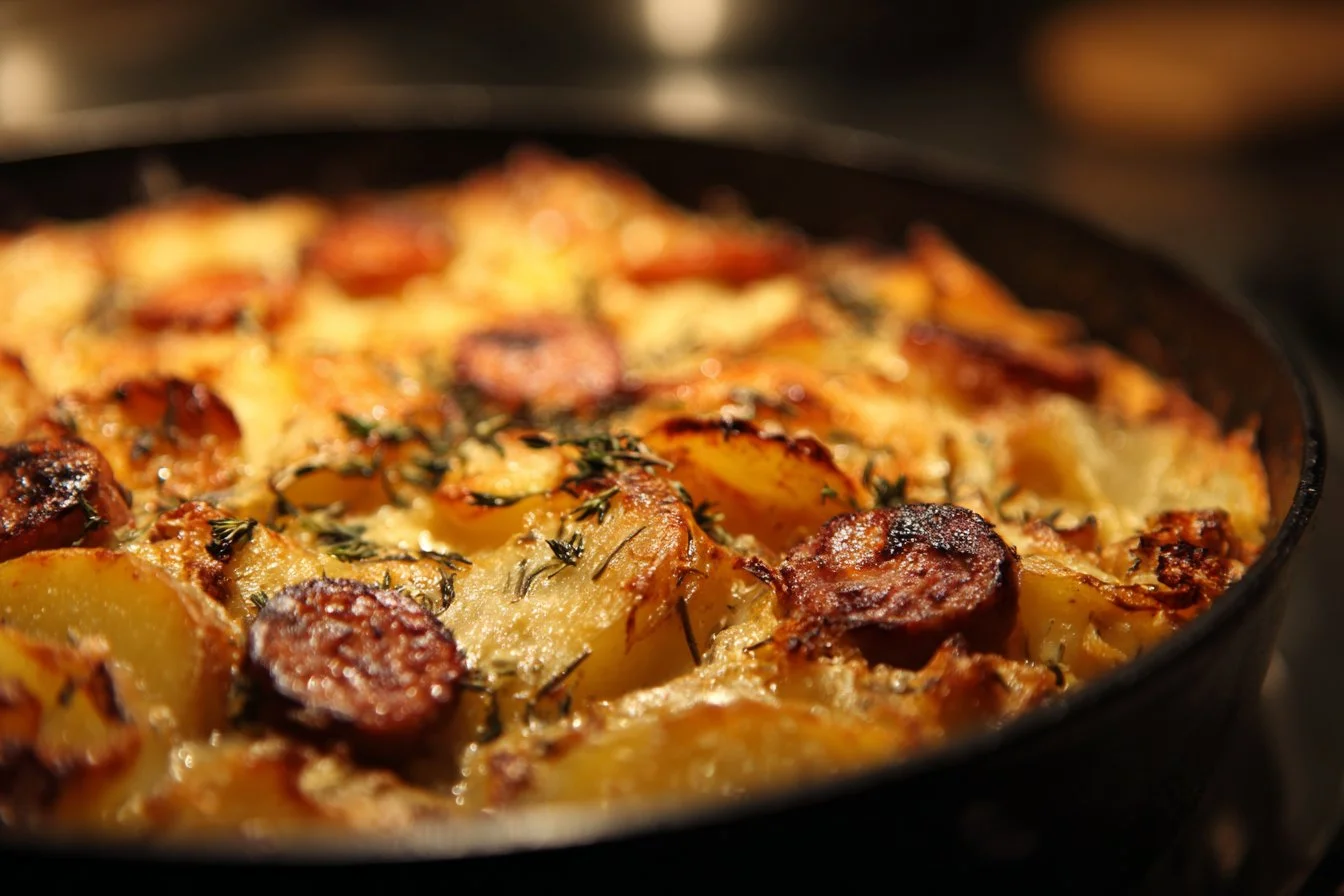 Southern Fried Potatoes and Sausage dish served hot