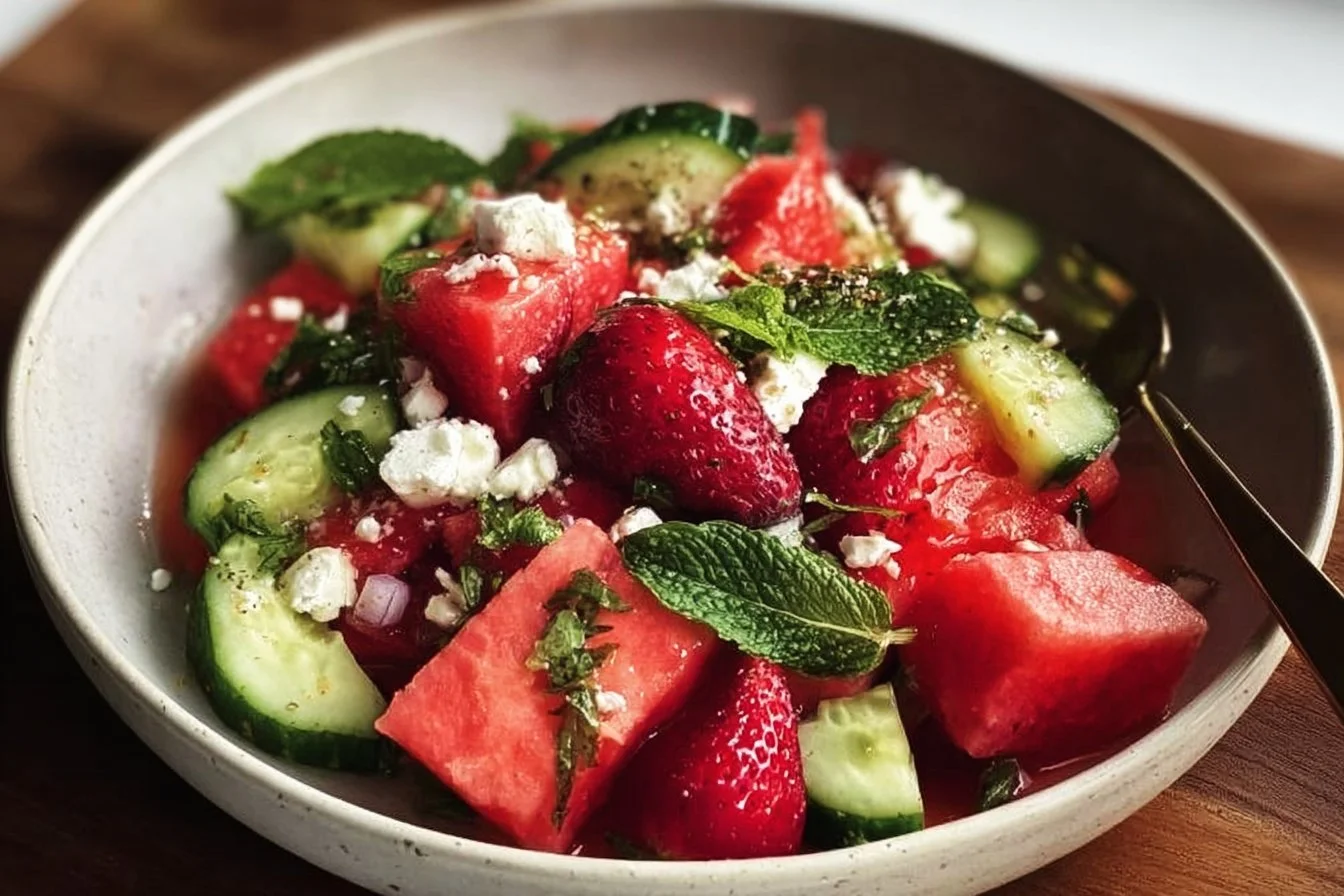 Strawberry, Watermelon, Feta, Mint and Cucumber Salad