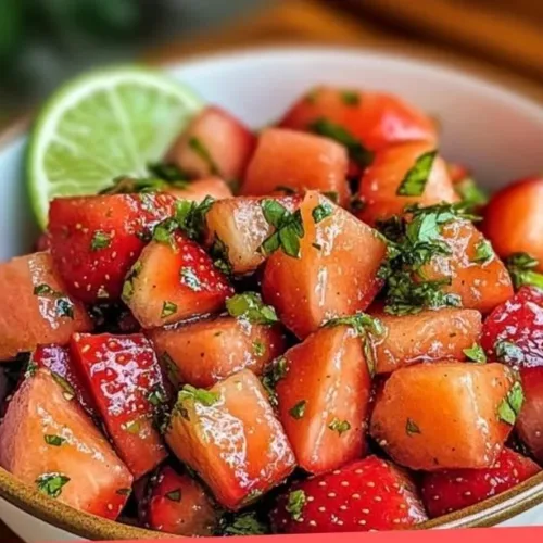 Refreshing strawberry watermelon salad with honey dressing