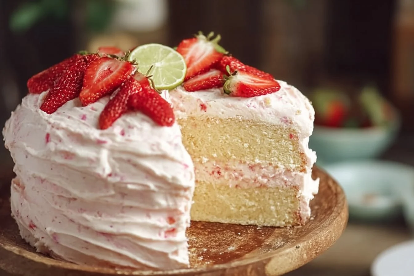 Lime and Tequila Cake with Strawberry Swiss Meringue Buttercream