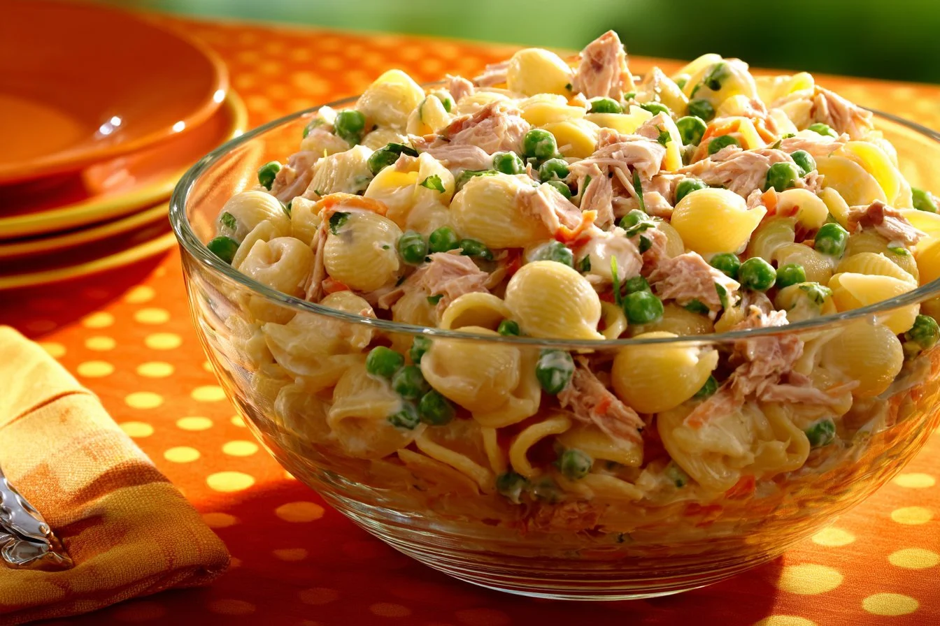 Delicious Tuna Pasta Salad served in a bowl with fresh ingredients
