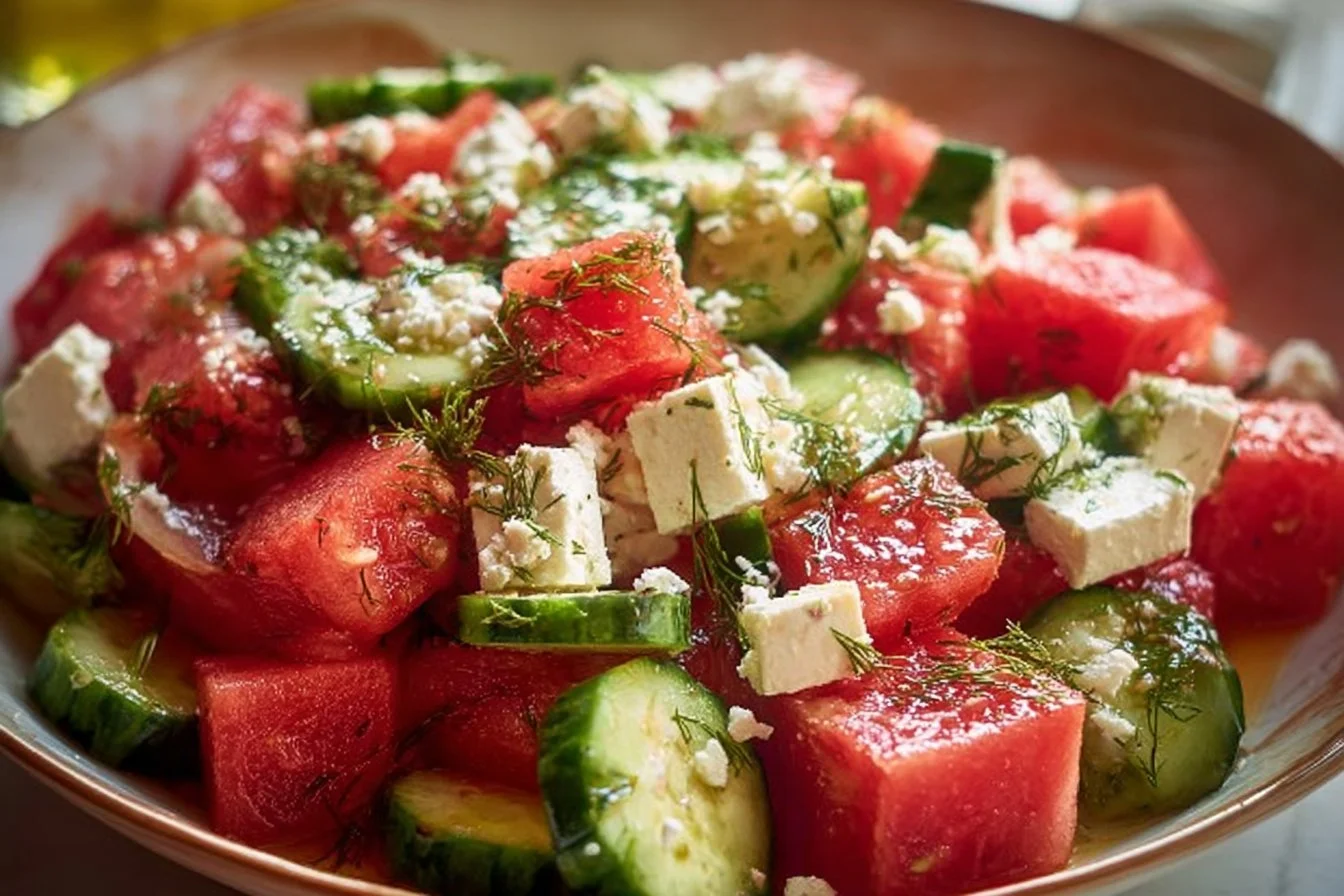 Watermelon and Cucumber Feta Salad