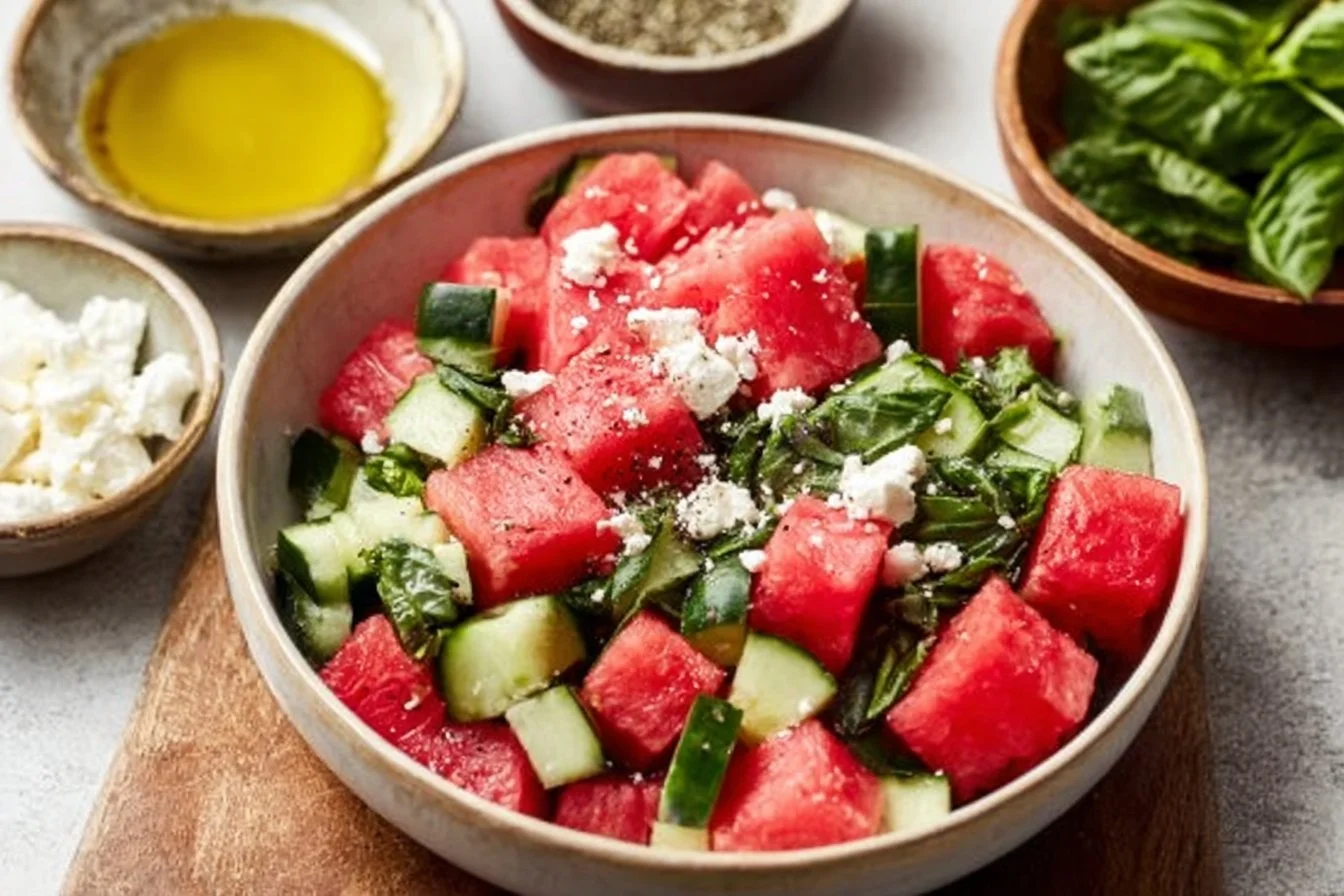 Watermelon Basil Salad with Feta