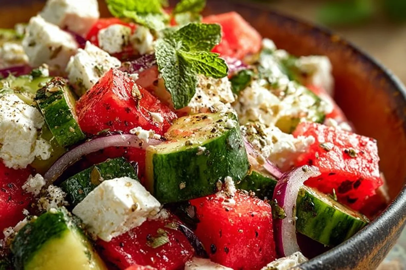 Watermelon Cucumber Feta Salad