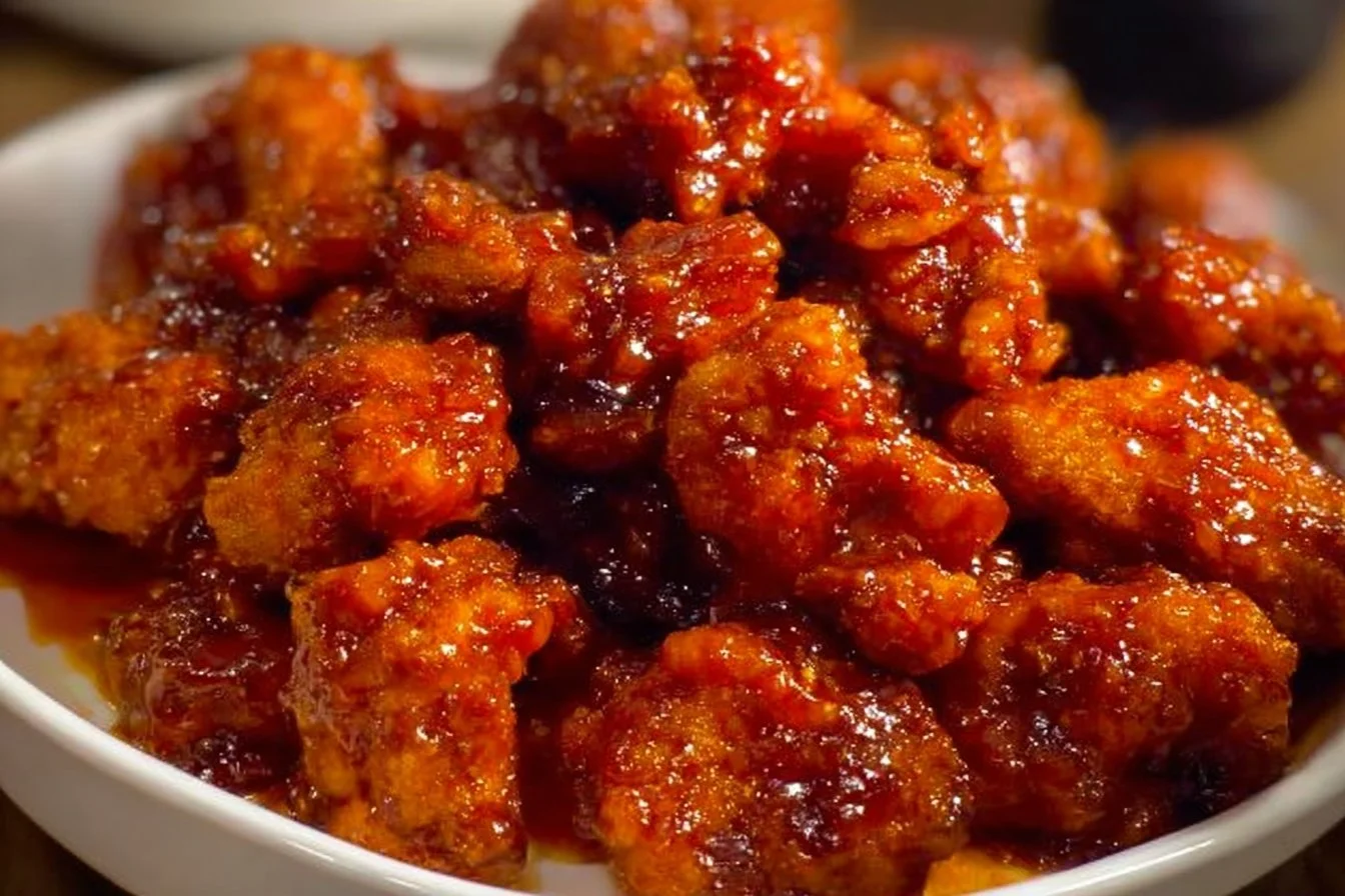 Delicious Baked Orange Chicken served with a side of vegetables and rice