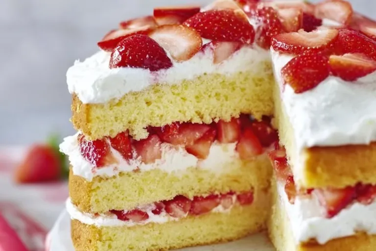 Delicious homemade strawberry shortcake with fresh strawberries and whipped cream