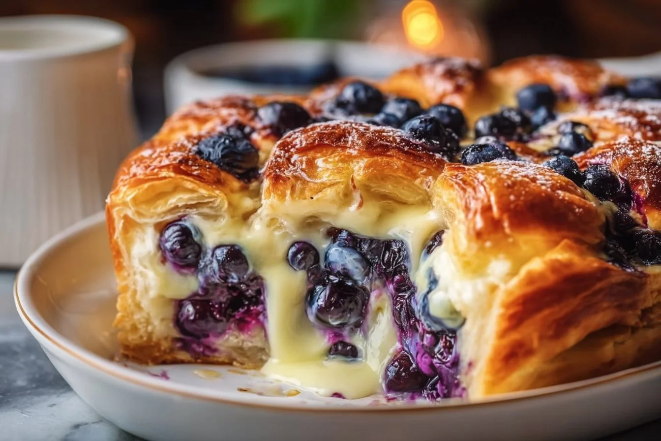 Blueberry Cream Cheese Croissant Casserole