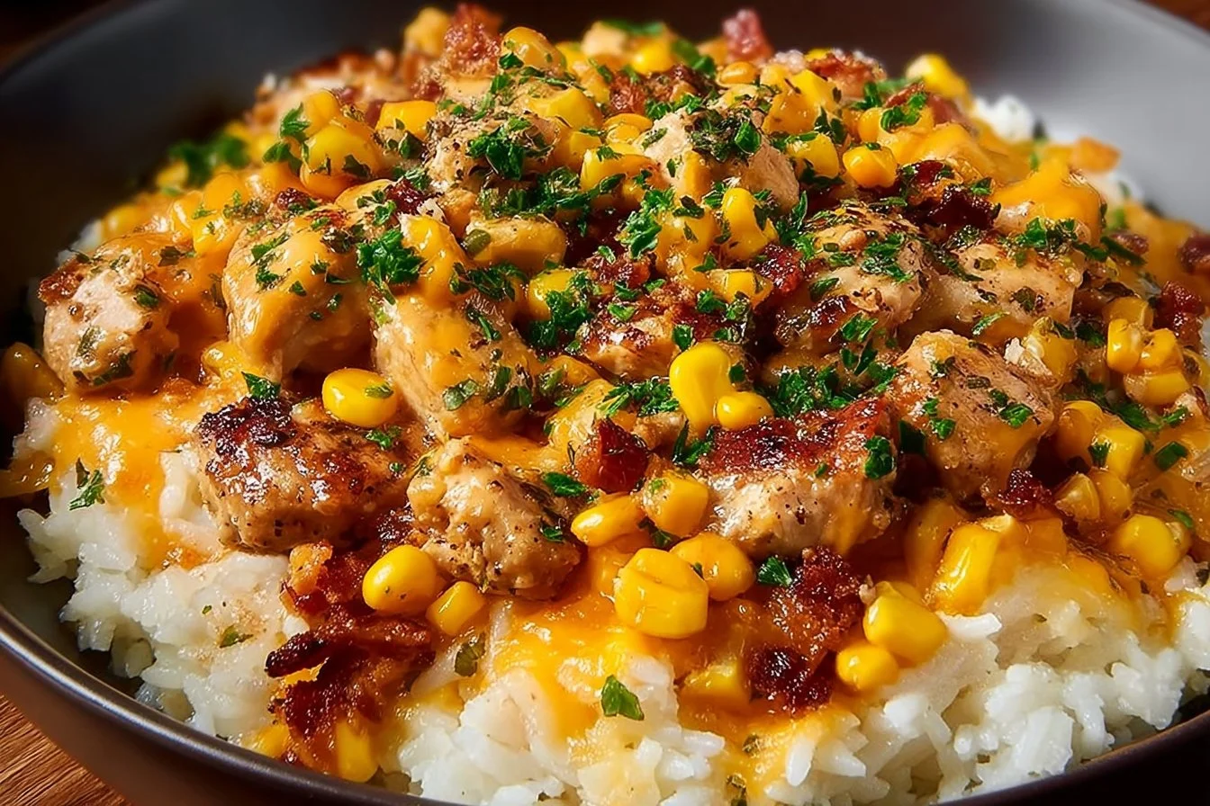 Delicious chicken mashed potato bowl with flavorful chicken and creamy mashed potatoes