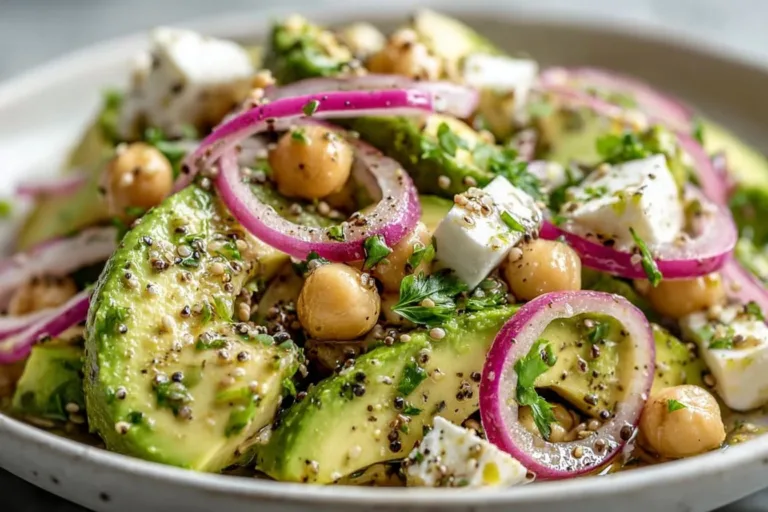 Chickpea Feta Avocado Salad with vibrant ingredients in a bowl