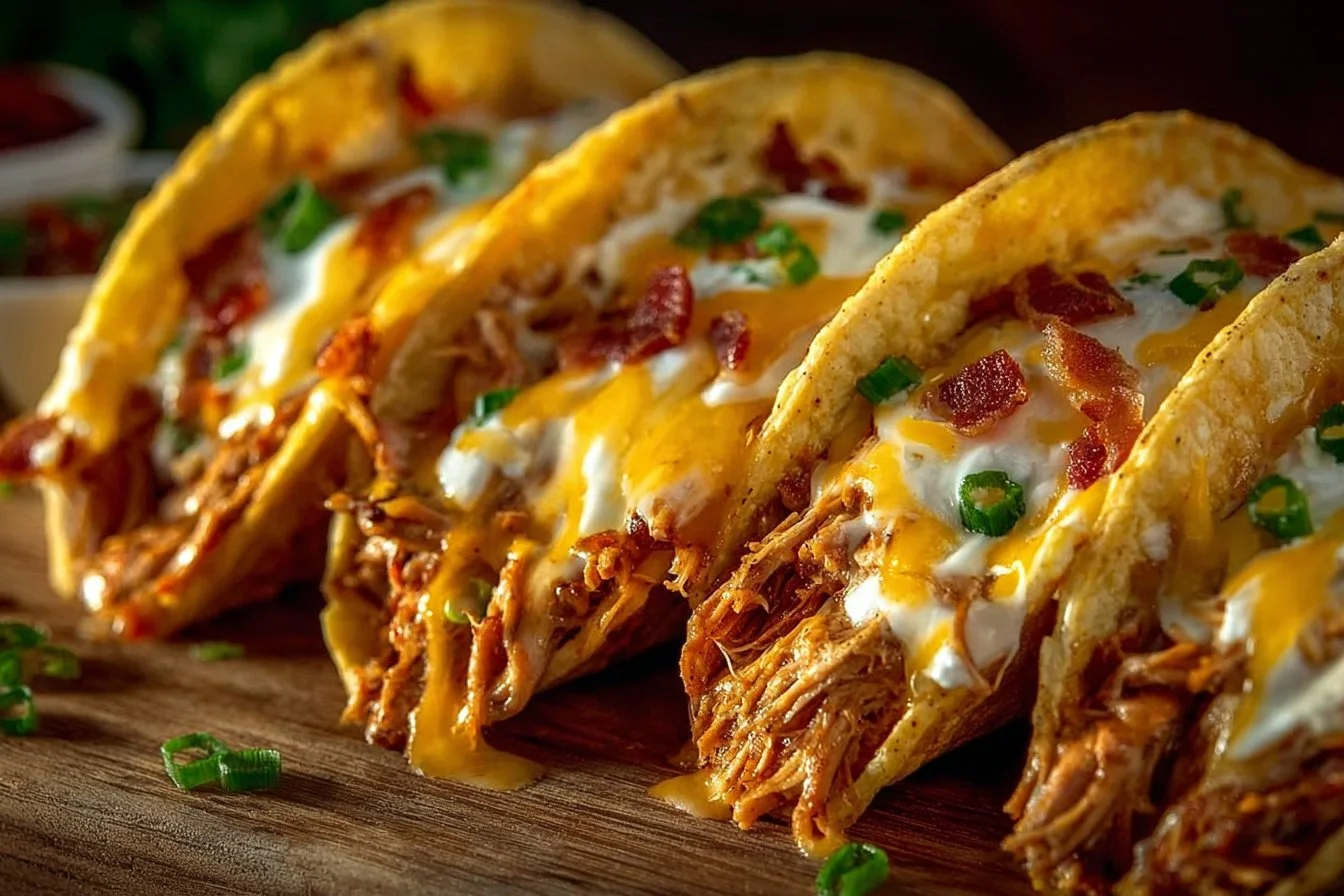 Delicious Crack Chicken Tacos served with toppings