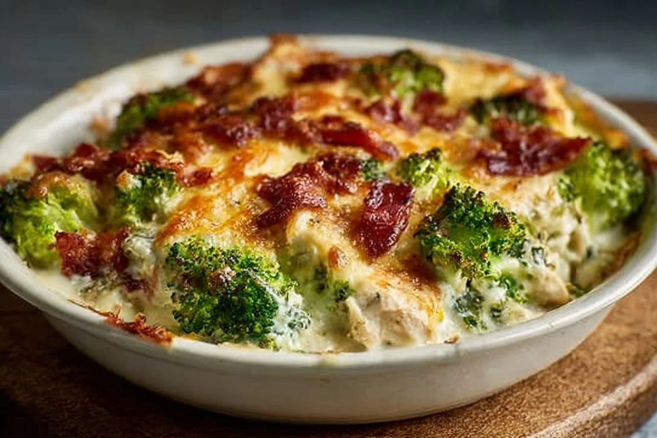 Creamy Low Carb Chicken Casserole with Broccoli and Bacon