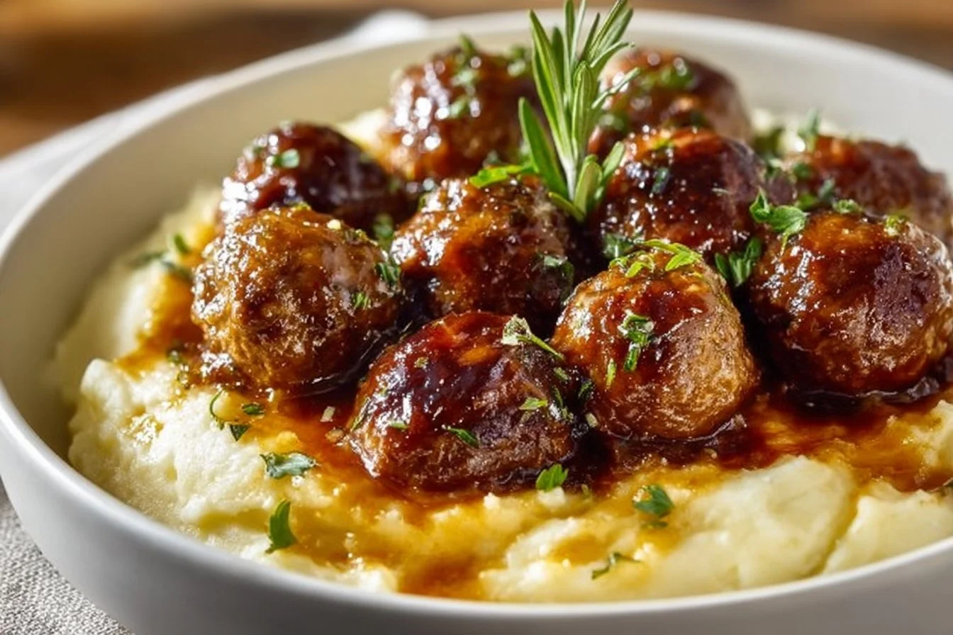 Creamy mushroom chicken meatballs served with a rich sauce