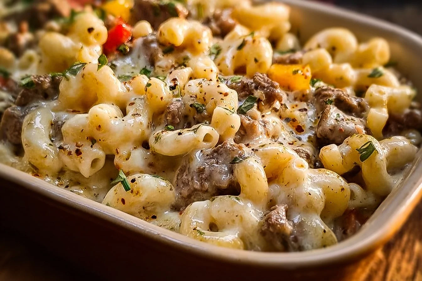 High-Protein Creamy Philly Cheesesteak Mac & Cheese Bliss